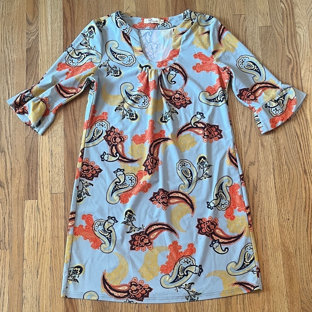 Aryeh Paisley Dress with Orange and Gold Accents